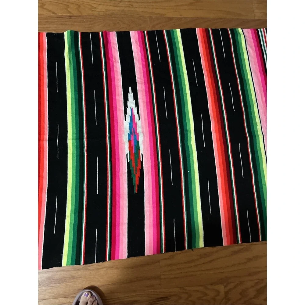 Traditional Colorful Striped Fringed Woven  Mexican Blanket 7' X 3'